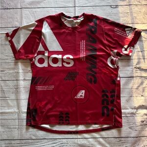 Men’s Adidas All Over Print Red T-Shirt XL Jersey Climalite Short Sleeve Stretch
